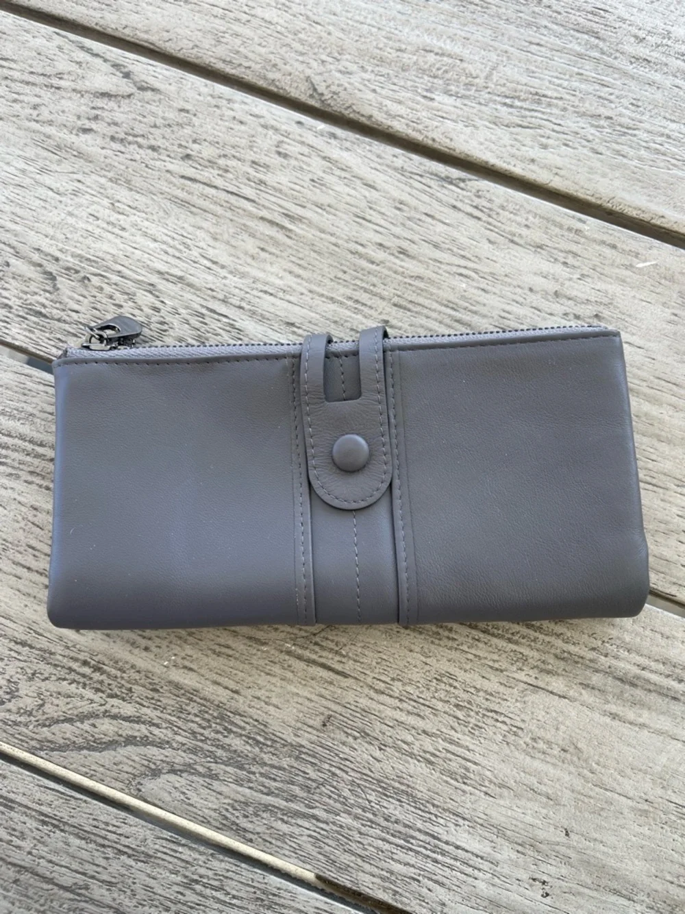 Roulens RFDI Women's Classic Gray Leather Zip Wallet Organizer
